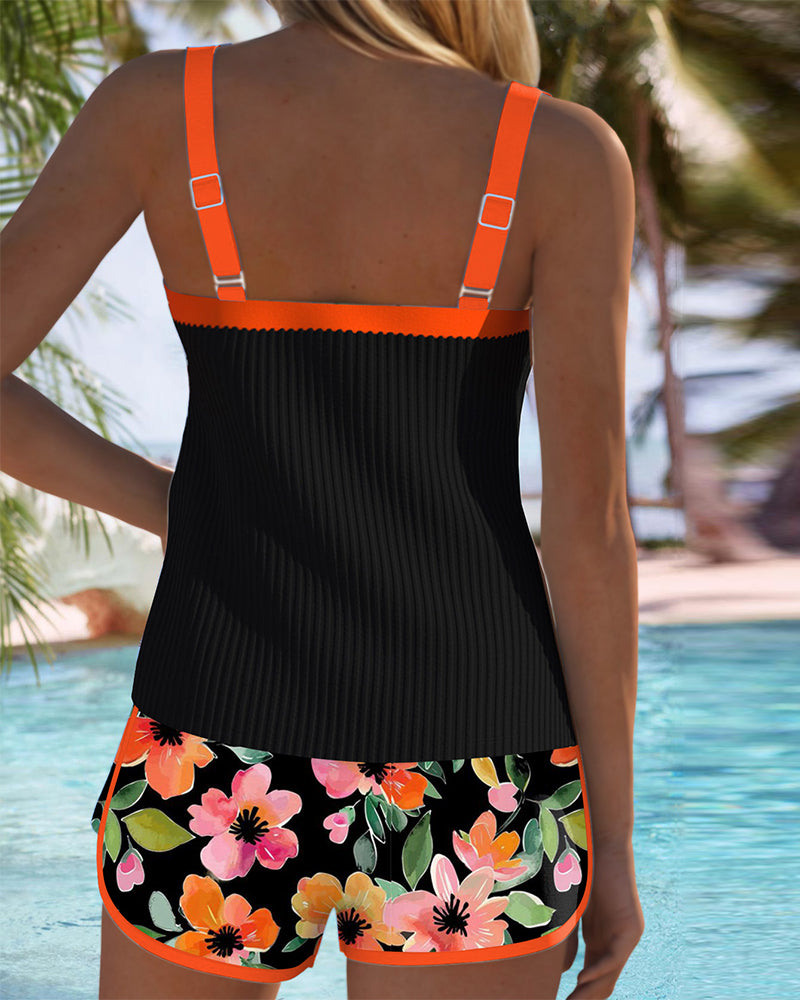 Women's Two-Piece Tankini Set Floral Print Shorts Backless Beach Swim Vacation Pool Summer Resort Swimwear – Soleil - Lolly 