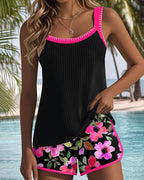 Women's Two-Piece Tankini Set Floral Print Shorts Backless Beach Swim Vacation Pool Summer Resort Swimwear – Soleil - Lolly 