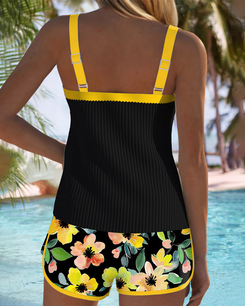 Women's Two-Piece Tankini Set Floral Print Shorts Backless Beach Swim Vacation Pool Summer Resort Swimwear – Soleil - Lolly 