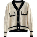 Women's Two-Tone Knit Cardigan Button-Down V-Neck Long Sleeve Casual Fall Winter - Lolly 