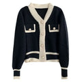 Women's Two-Tone Knit Cardigan Button-Down V-Neck Long Sleeve Casual Fall Winter - Lolly 