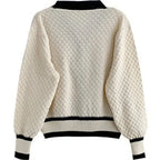 Women's Two-Tone Knit Cardigan Button-Down V-Neck Long Sleeve Casual Fall Winter - Lolly 
