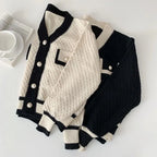 Women's Two-Tone Knit Cardigan Button-Down V-Neck Long Sleeve Casual Fall Winter - Lolly 