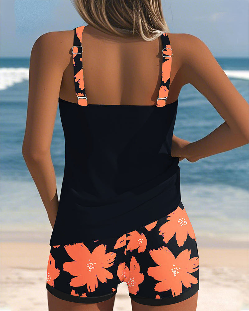 Women's U-Neck Sleeveless Loose Tankini Set Floral Boxer Shorts Beach Pool Vacation Resort Summer Active – Paradiso - Lolly 