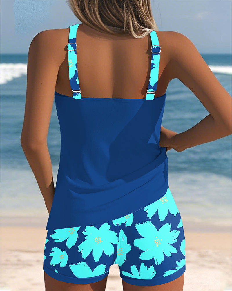 Women's U-Neck Sleeveless Loose Tankini Set Floral Boxer Shorts Beach Pool Vacation Resort Summer Active – Paradiso - Lolly 