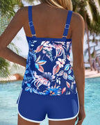 Women's U-Neck Sleeveless Printed Tankini Set Botanical Tropical Top Swim Shorts Beach Pool Vacation Resort Summer – Botanica - Lolly 
