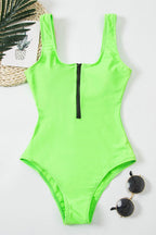 Women's V-Neck Hollow Zipper One-Piece Swimsuit Retro Delta Wing High Cut Sculpting Beach Summer Swimwear - Lolly 