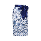 Women's V-Neck Lace-Up Floral Printed One-Piece Swimsuit & Long Skirt Set Tie Shoulder Beach Vacation Resort Pool Party Cruise Honeymoon – Blue & White - Lolly 