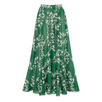 Women's V-Neck Lace-Up Printed One-Piece Swimsuit & Long Skirt Set Casual Beach Vacation Summer Resort Cover-Up – Green Floral - Lolly 