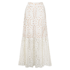 Women's V-Neck Laser Cut Floral Hollow-Out One-Piece Swimsuit & Long Skirt Set Beach Vacation Resort Pool Party Cruise Honeymoon – White - Lolly 