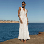 Women's V-Neck Laser Cut Floral Hollow-Out One-Piece Swimsuit & Long Skirt Set Beach Vacation Resort Pool Party Cruise Honeymoon – White - Lolly 