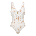 Women's V-Neck Laser Cut Floral Hollow-Out One-Piece Swimsuit & Long Skirt Set Beach Vacation Resort Pool Party Cruise Honeymoon – White - Lolly 