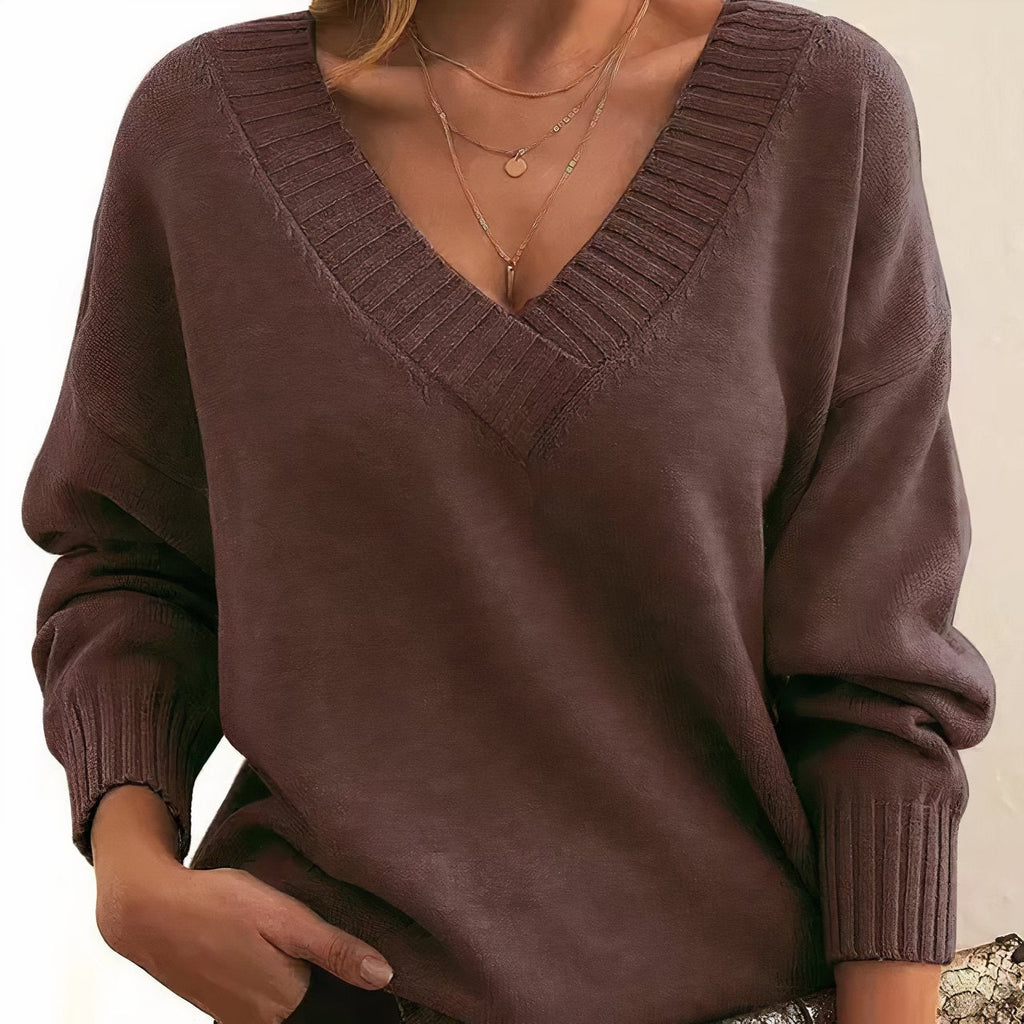 Women's V-Neck Long Sleeve Knit Sweater Cashmere Blend Pullover Casual Winter - Lolly 