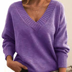 Women's V-Neck Long Sleeve Knit Sweater Cashmere Blend Pullover Casual Winter - Lolly 