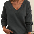 Women's V-Neck Long Sleeve Knit Sweater Cashmere Blend Pullover Casual Winter - Lolly 
