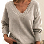 Women's V-Neck Long Sleeve Knit Sweater Cashmere Blend Pullover Casual Winter - Lolly 