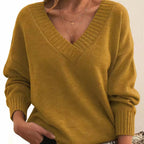 Women's V-Neck Long Sleeve Knit Sweater Cashmere Blend Pullover Casual Winter - Lolly 