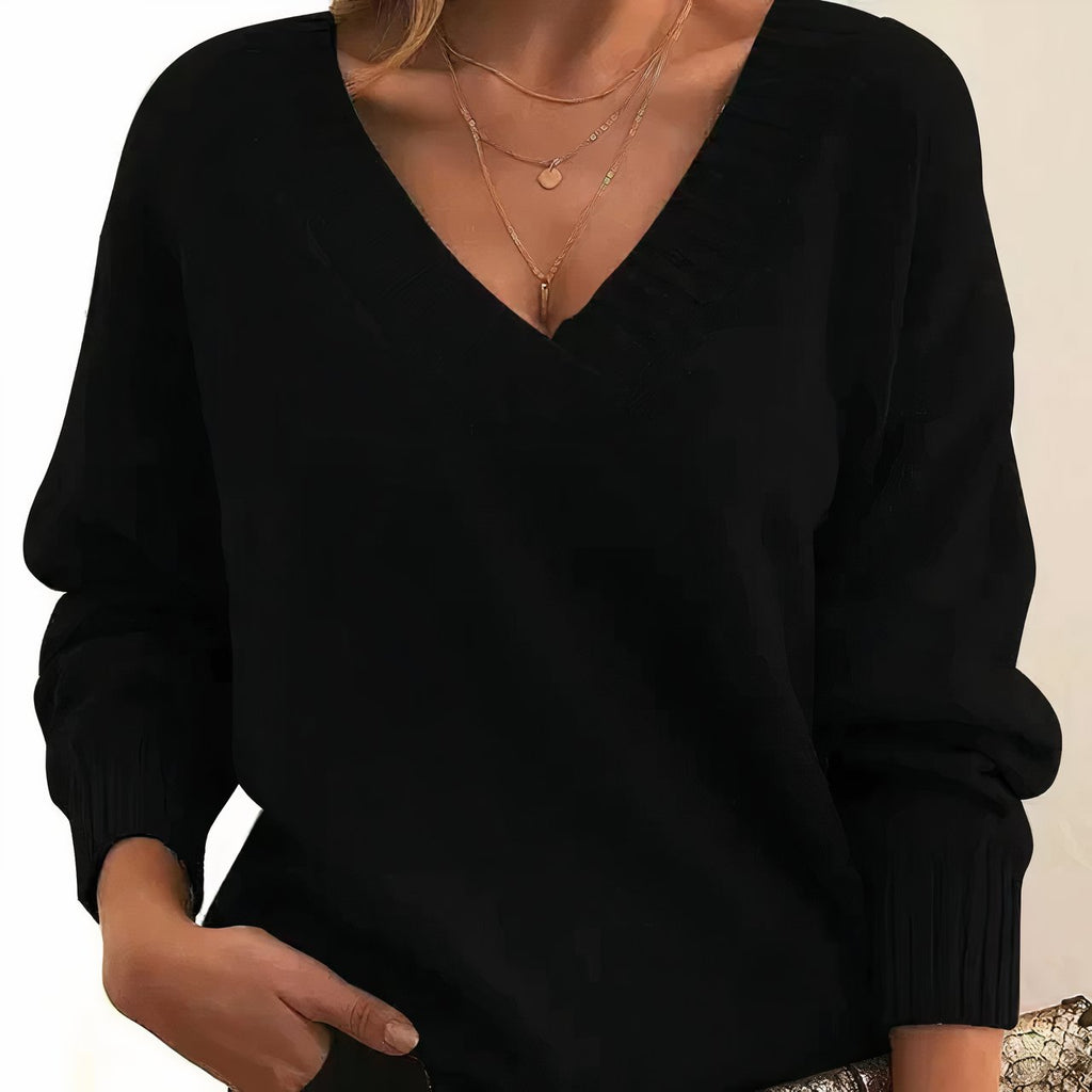 Women's V-Neck Long Sleeve Knit Sweater Cashmere Blend Pullover Casual Winter - Lolly 