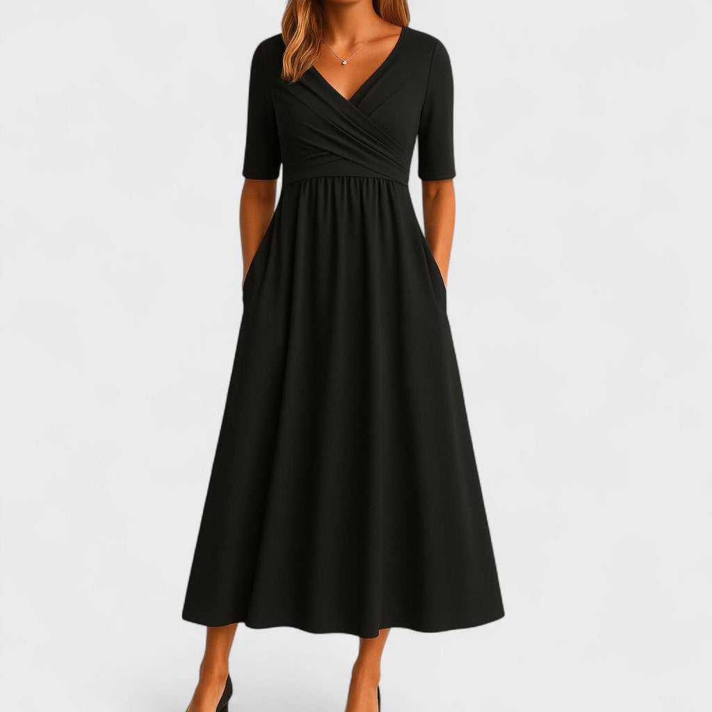 Women's V-Neck Short Sleeve Jersey Midi Dress Wedding Guest Formal Elegant Casual Wrap – Jessica - Lolly 