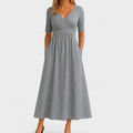 Women's V-Neck Short Sleeve Jersey Midi Dress Wedding Guest Formal Elegant Casual Wrap – Jessica - Lolly 