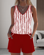 Women's V-Neck Striped Pocket Tankini Set Solid Shorts Beach Pool Vacation Resort Casual Summer Active – Nautica - Lolly 