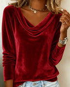 Women's Velvet Cowl Neck Long Sleeve Top Casual Elegant Everyday Work Party Holiday Festive Soft – Veloria - Lolly 