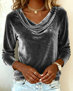 Women's Velvet Cowl Neck Long Sleeve Top Casual Elegant Everyday Work Party Holiday Festive Soft – Veloria - Lolly 