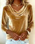 Women's Velvet Cowl Neck Long Sleeve Top Casual Elegant Everyday Work Party Holiday Festive Soft – Veloria - Lolly 