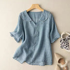 Women's Vintage Blouse Button Detail Peter Pan Collar Long Sleeve Soft Casual Elegant – Kristi - Lolly 