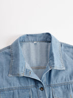 Women's Vintage Denim Shirt Mini Dress Short Sleeve Tassel Fringe Lapel Button Casual Summer Everyday Beach – Light Blue Loose Fit - Lolly 