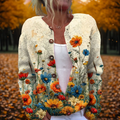 Women's Vintage Floral Print Cardigan Open Front Knit Sweater Casual Fall - Lolly 