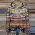Women's Warm Ethnic Print Hooded Knit Sweater Casual Cozy Everyday Fall Winter Outdoor Boho Streetwear – Mea - Lolly 