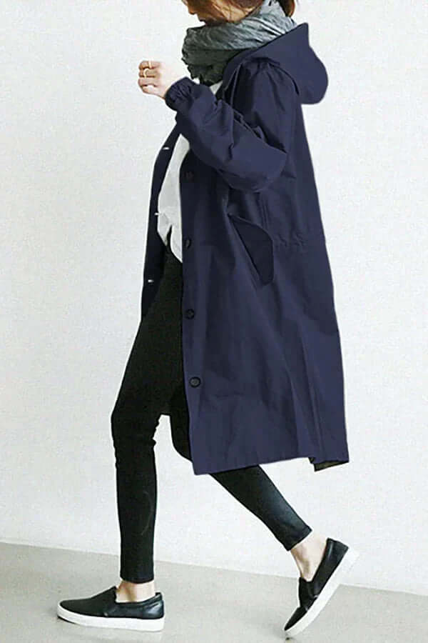 Women's Waterproof Rain Jacket Hooded Lightweight Trench Coat Casual Outdoor - Lolly 