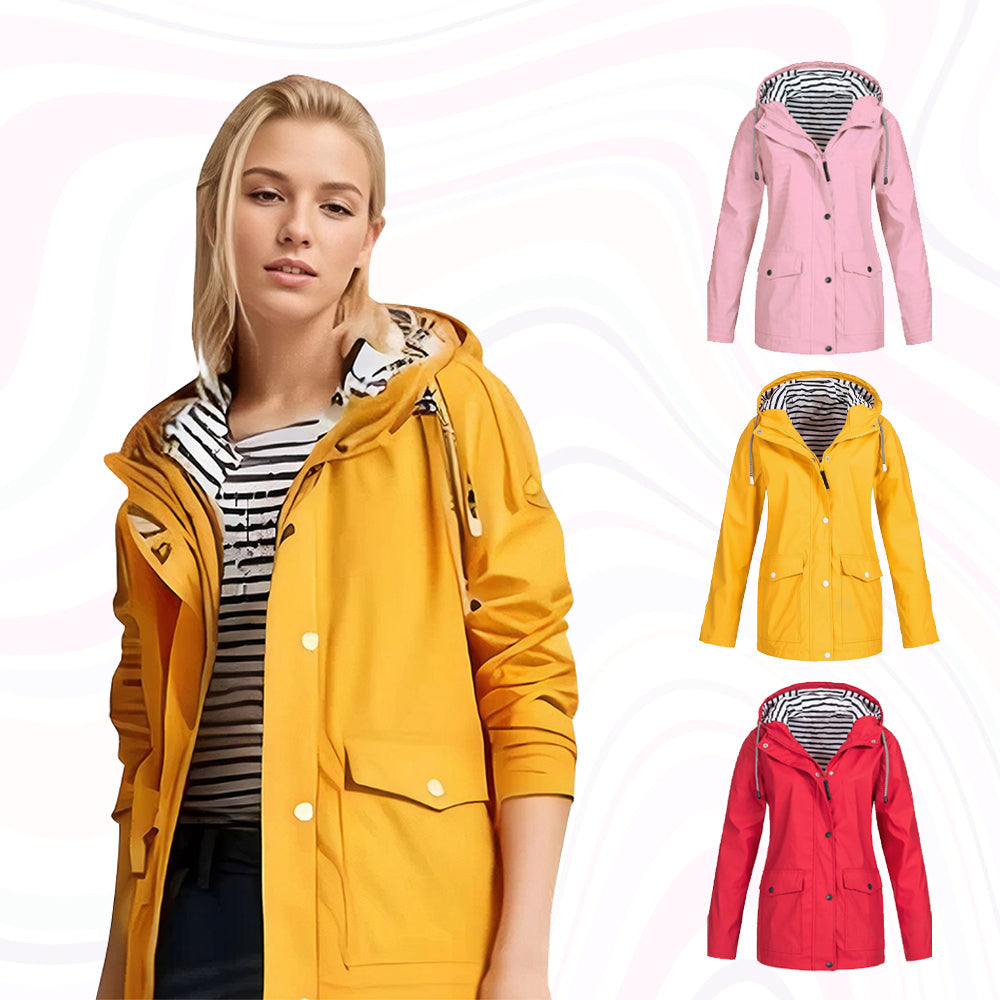 Women's Waterproof Rain Jacket Hooded Windproof Outdoor Hiking Lightweight - Lolly 