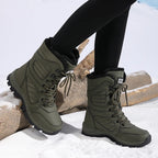 Women's Waterproof Snow Boots Lace-Up Mid-Calf Winter Hiking Insulated Faux Fur - Lolly 