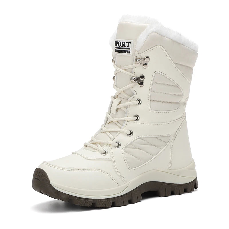 Women's Waterproof Snow Boots Lace-Up Mid-Calf Winter Hiking Insulated Faux Fur - Lolly 