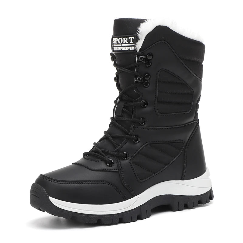 Women's Waterproof Snow Boots Lace-Up Mid-Calf Winter Hiking Insulated Faux Fur - Lolly 
