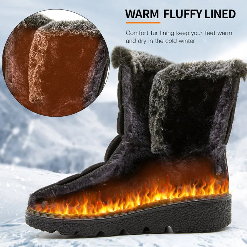 Women's Waterproof Snow Boots Mid-Calf Fur Lined Winter Boots Slip-On Warm - Lolly 