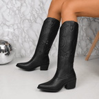 Women's Western Cowboy Boots Knee High Block Heel Embroidered Country - Lolly 