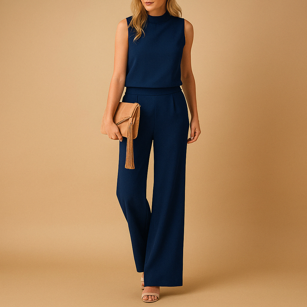 Women's Wide Leg Jumpsuit Round Neck Mid-Waist Sleeveless Elegant Formal Work Office Date Night Party Wedding Guest –  Pinkchic - Lolly 