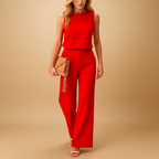 Women's Wide Leg Jumpsuit Round Neck Mid-Waist Sleeveless Elegant Formal Work Office Date Night Party Wedding Guest –  Pinkchic - Lolly 