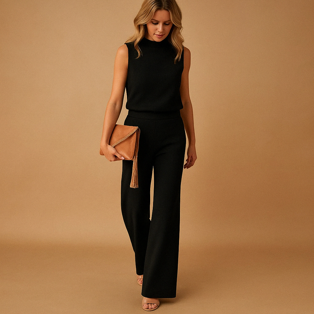 Women's Wide Leg Jumpsuit Round Neck Mid-Waist Sleeveless Elegant Formal Work Office Date Night Party Wedding Guest –  Pinkchic - Lolly 