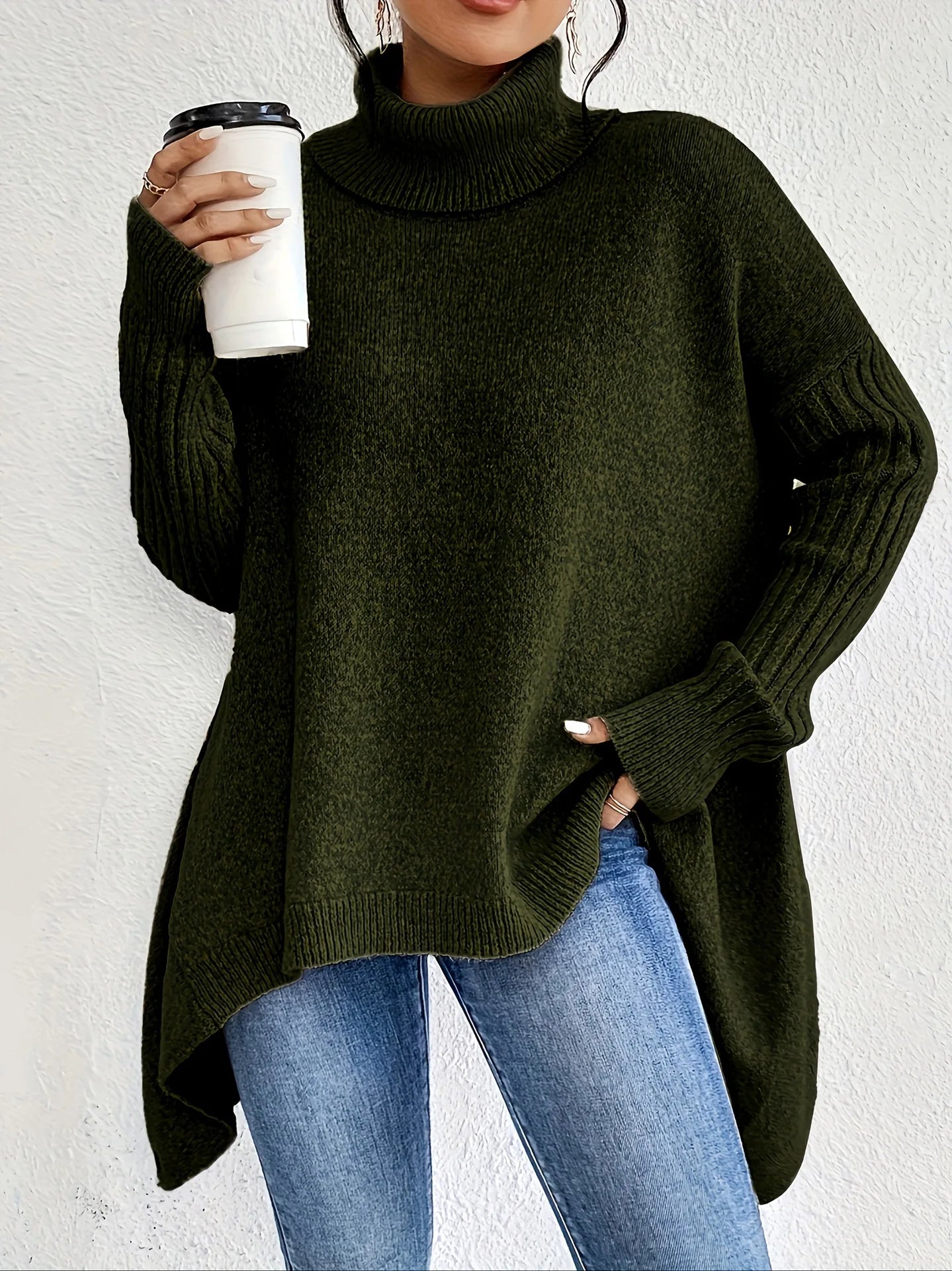 Women's Winter Cashmere Turtleneck Sweater Oversized Relaxed Fit Soft Warm Casual Elegant – Ella - Lolly 