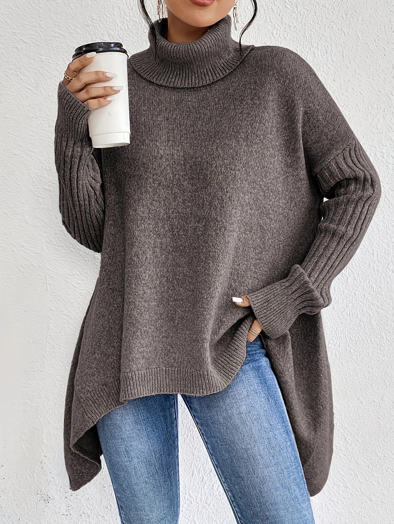 Women's Winter Cashmere Turtleneck Sweater Oversized Relaxed Fit Soft Warm Casual Elegant – Ella - Lolly 
