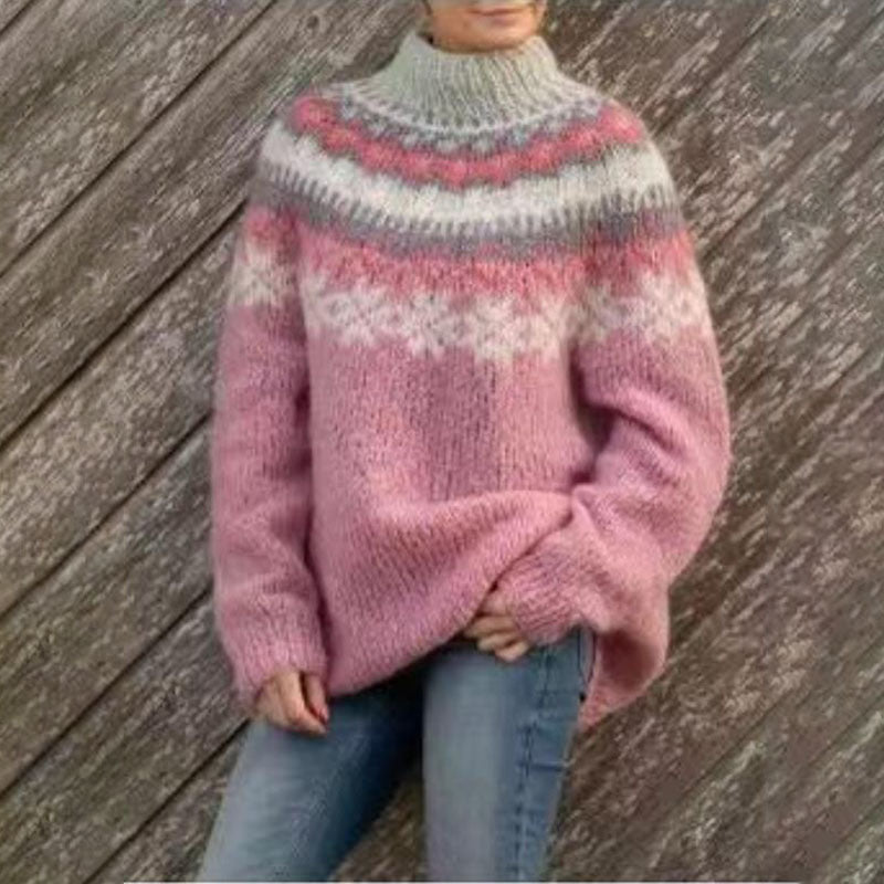 Women's Winter Coat Nordic Pattern Sweater Relaxed Fit Cozy Knit Fairisle Casual Pullover – Dana - Lolly 