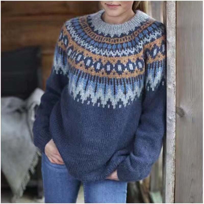 Women's Winter Coat Nordic Pattern Sweater Relaxed Fit Cozy Knit Fairisle Casual Pullover – Dana - Lolly 