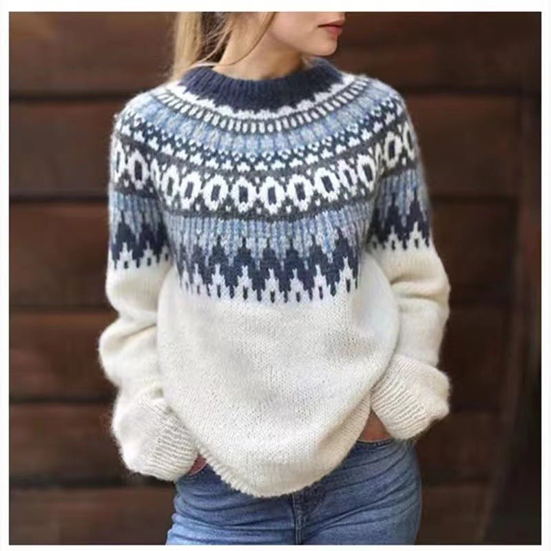 Women's Winter Nordic Pattern Sweater Relaxed Fit Cozy Knit Fairisle Warm Casual Pullover – Dana - Lolly 