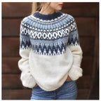 Women's Winter Nordic Pattern Sweater Relaxed Fit Cozy Knit Fairisle Warm Casual Pullover – Dana - Lolly 