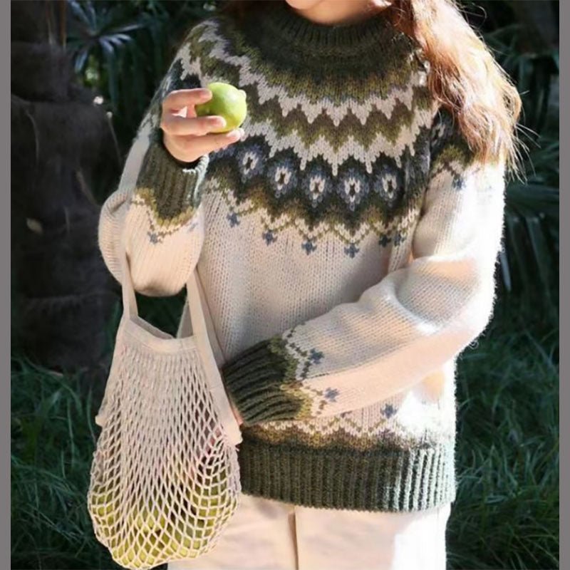 Women's Winter Nordic Pattern Sweater Relaxed Fit Cozy Knit Fairisle Warm Casual Pullover – Dana - Lolly 