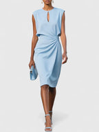 Women's Wrap Front Midi Dress Sleeveless Office Cocktail Party - Lolly 